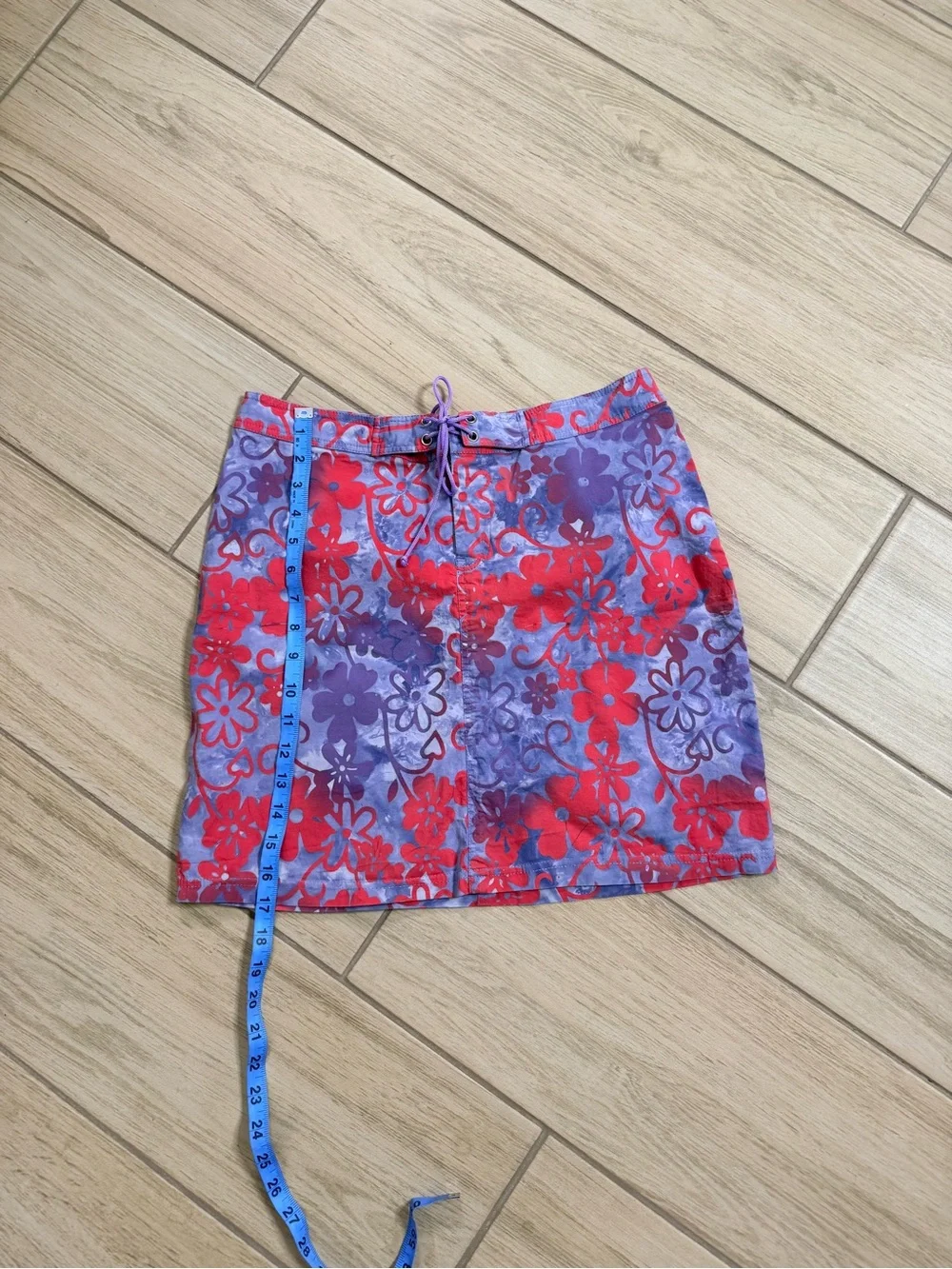 Vintage Y2K Ojai Hibiscus Floral Mini Skirt Women’s Size 8 Tropical Lace Up 90s